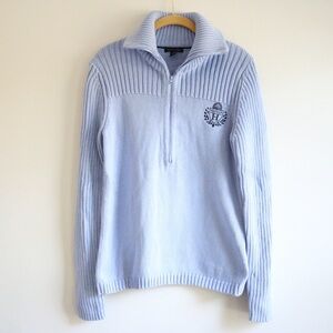 Tommy Hilfiger Light Blue Half Zip Henley Knit Sweater